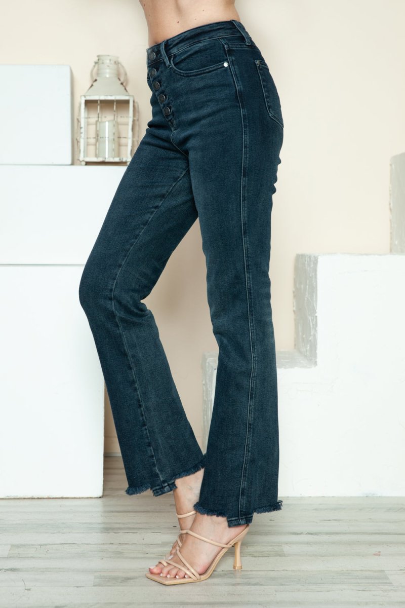 Judy Blue Full Size Button Fly Hem Destroy Straight Jeans - Love Salve